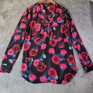 Torrid‎ Harper 3 Floral Blouse Black Pink Rose Print Plus Size Casual Romantic